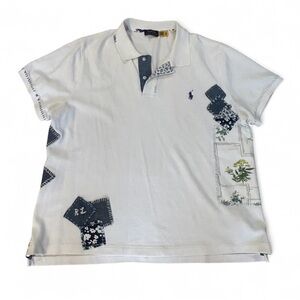Polo Ralph Lauren White Patchwork Cotton Pique Polo Shirt Pony Logo Preppy